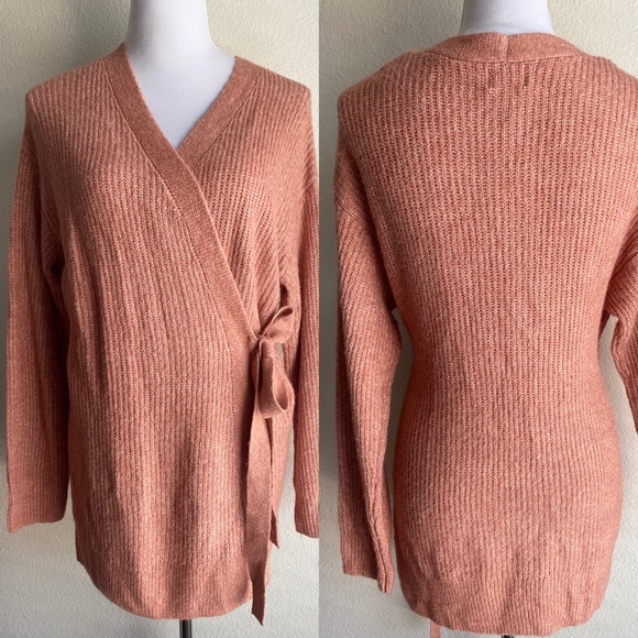 NWT Isabel Maternity by Ingrid & Isabel Peach Pink Knit Wrap Sweater S - Picture 2 of 8
